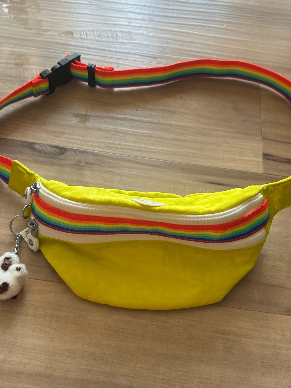 Kipling Rainbow Waist Bag Neon Fanny Pack 90s Style with Charm Monkey Rare